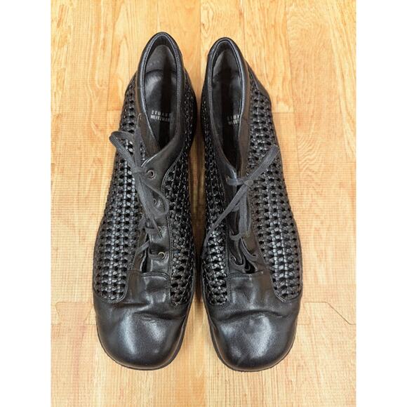 Stuart Weitzman Black Leather Lattice Woven Loafer Sneaker Shoes Womens Sz 8.5/9 - Picture 6 of 11